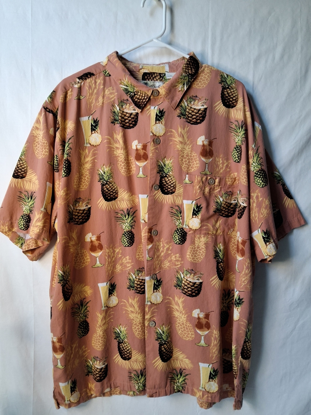 Men's Casual‎ Hawaiian Pineapple Print Button-Down Shirt - Peach